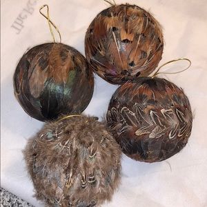 Feather covered decorative balls - set of 4
